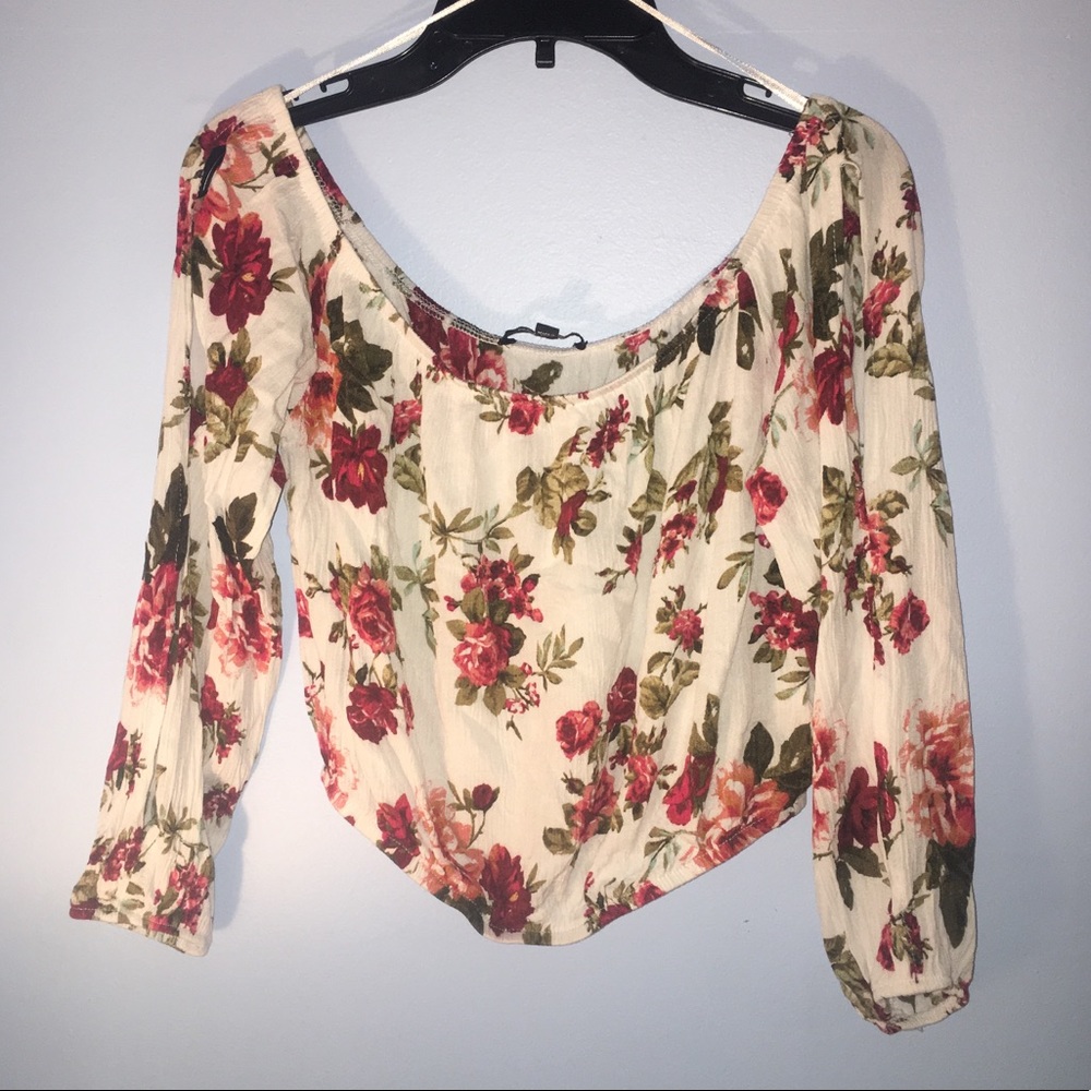 White Floral Print Crop Top